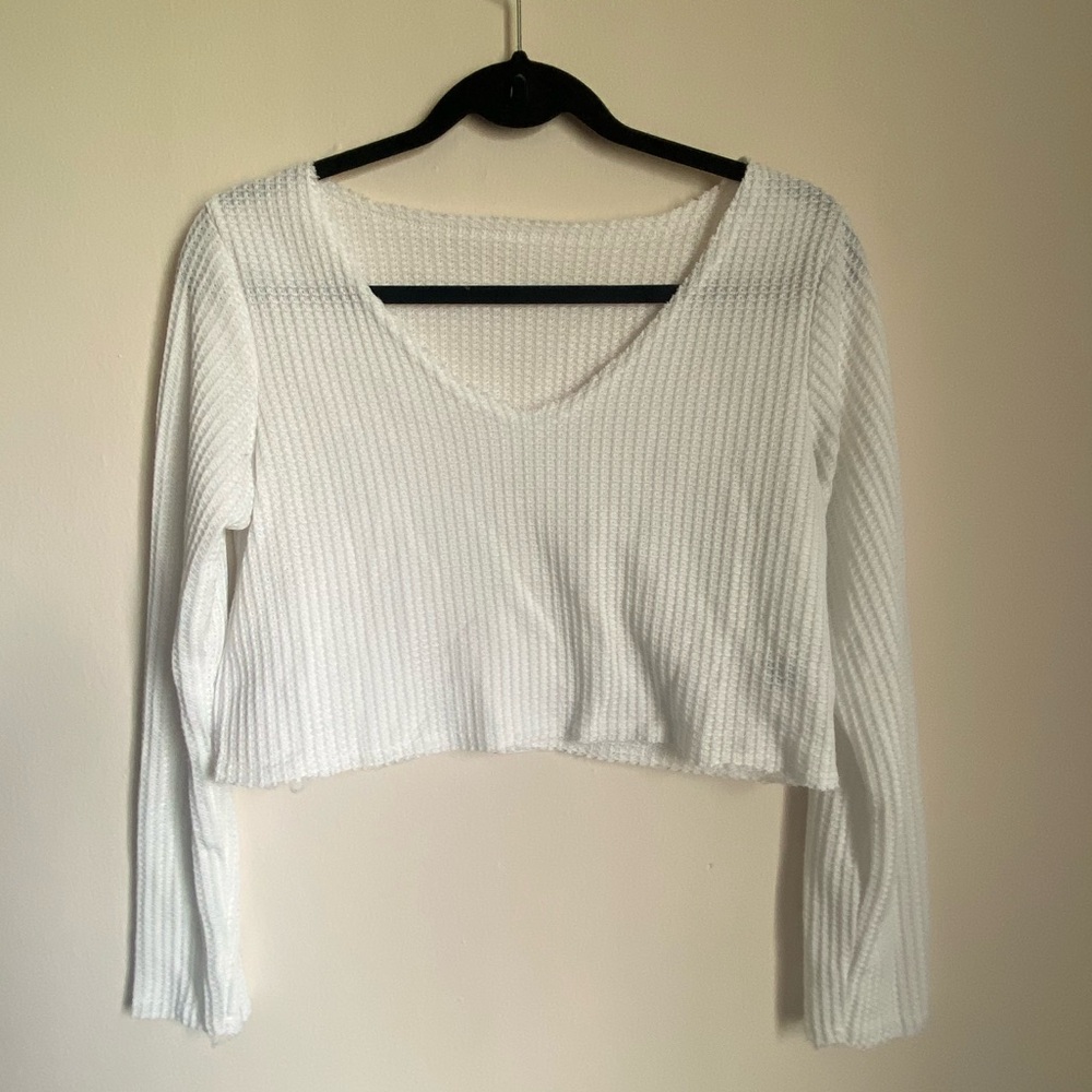White Long Sleeve Crop Top
